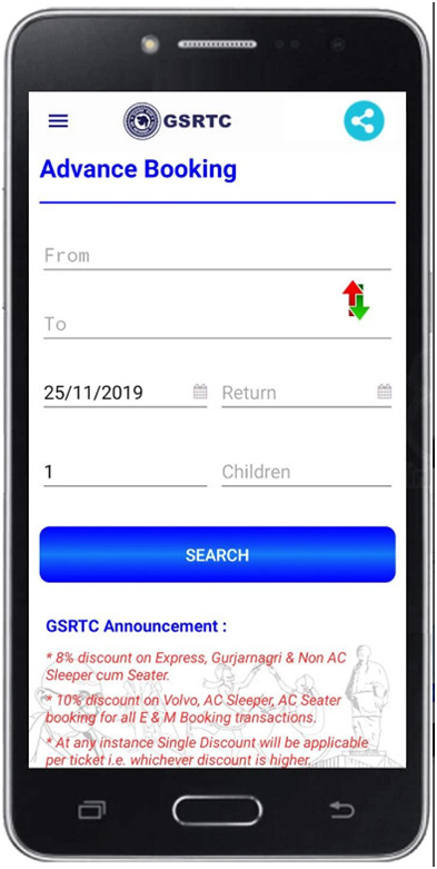 GSRTC Bus Booking App Advance Boking Page